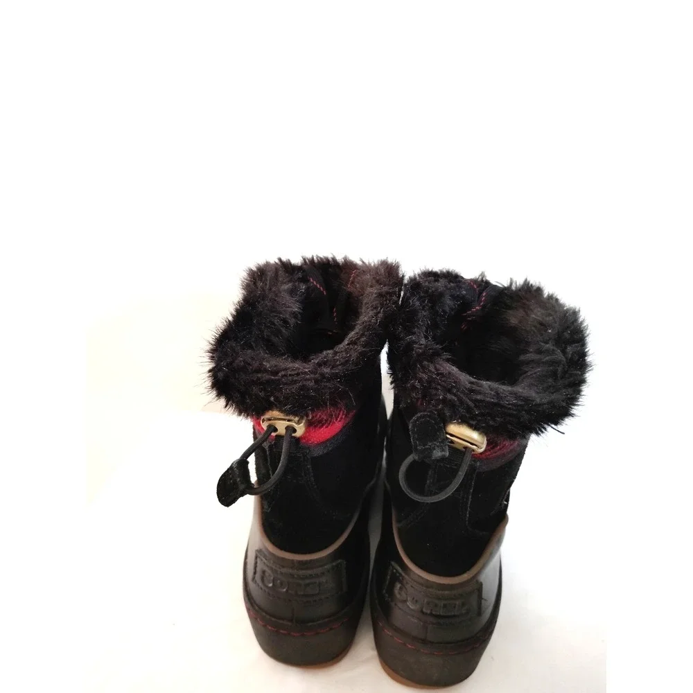 Sorel Women 8.5 Slimpack II Black Suede Red Plaid Fur Lined Waterproof Duck Boot